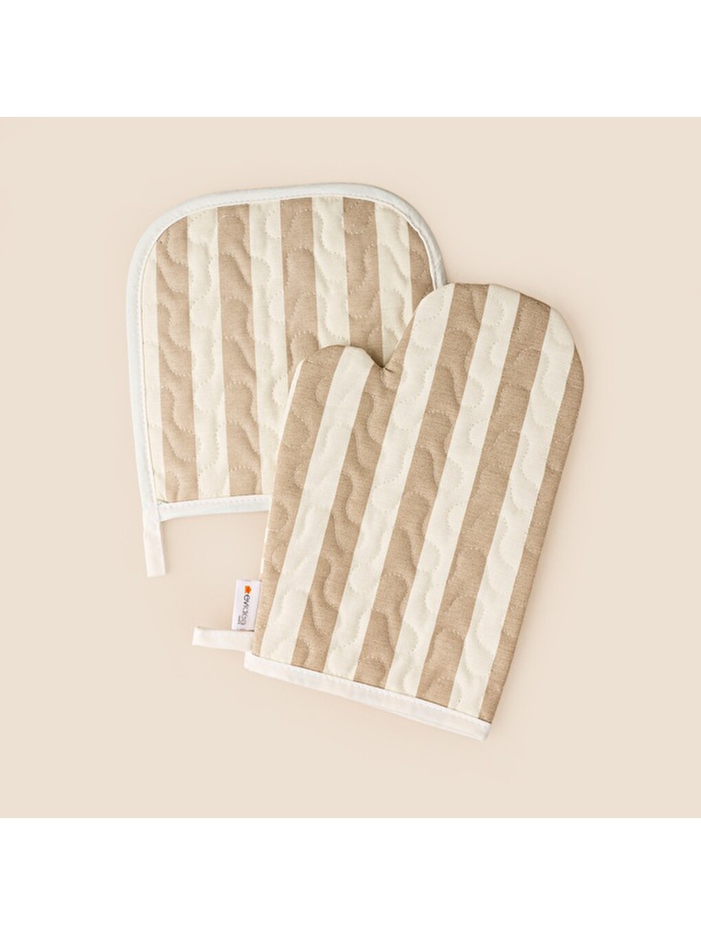 Soft Riga Fırın Eldiveni ve Tutaç Set - Bej / Ekru - 17x28 cm + 20x20 cm-1