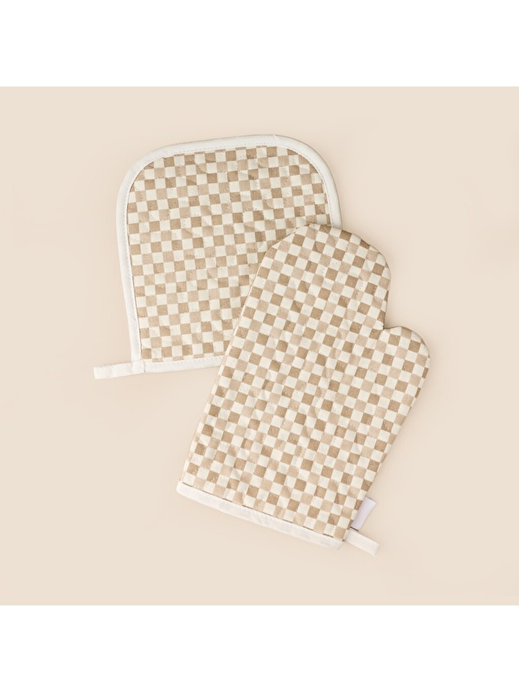 Soft Riga Fırın Eldiveni ve Tutaç Set - Bej / Ekru - 17x28 cm + 20x20 cm-2