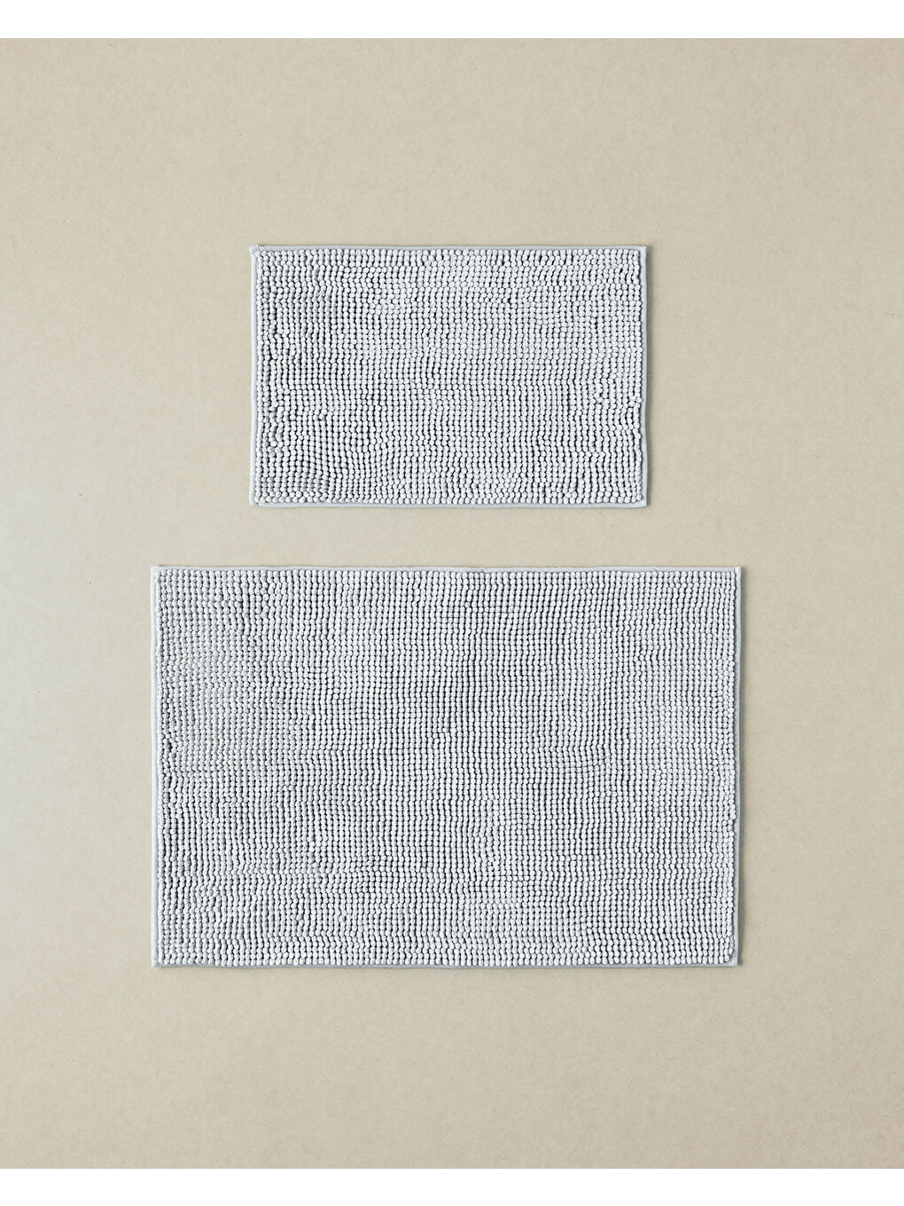 Paige Polyester Kırçıllı Makarna Banyo Paspası Seti 60x90 + 40x60 cm Açık Gri
