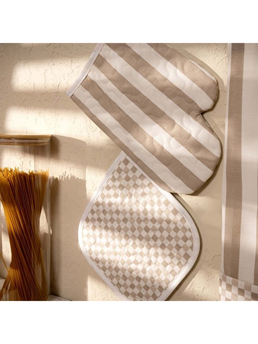 Soft Riga Fırın Eldiveni ve Tutaç Set - Bej / Ekru - 17x28 cm + 20x20 cm-6