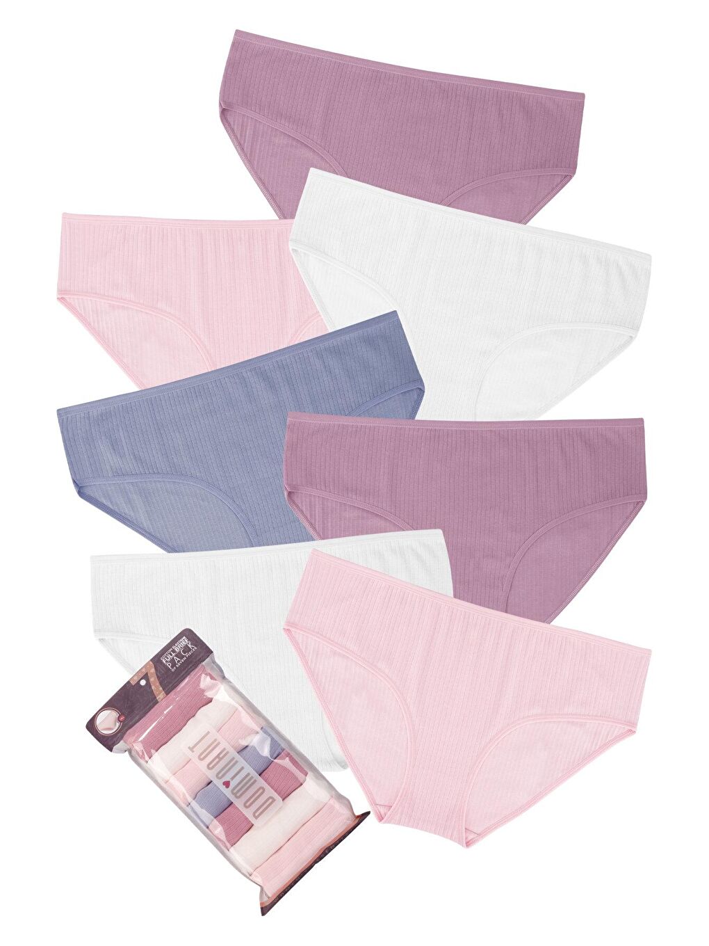 Pembe Kadın Fitilli Ribana 7'li Külot-1