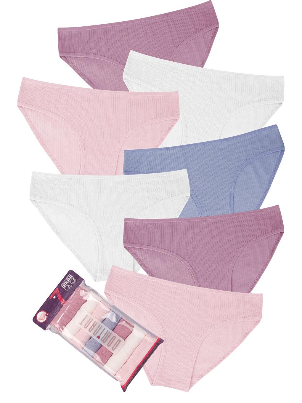 Pembe Kadın Fitilli Ribana 7'li Külot-1