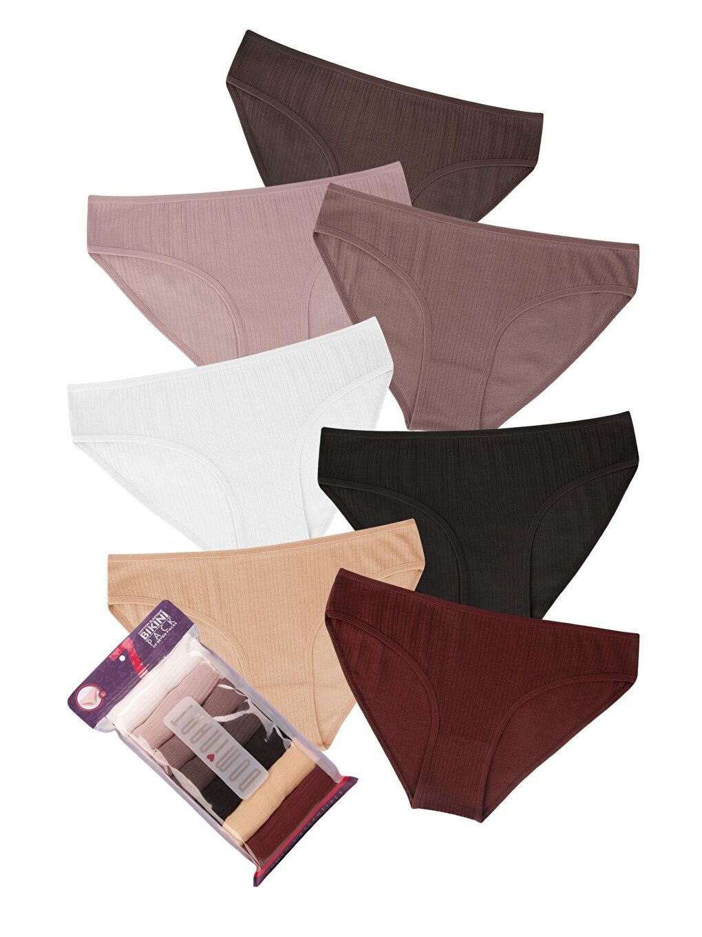 Bej Kadın Fitilli Ribana 7'li Külot-1