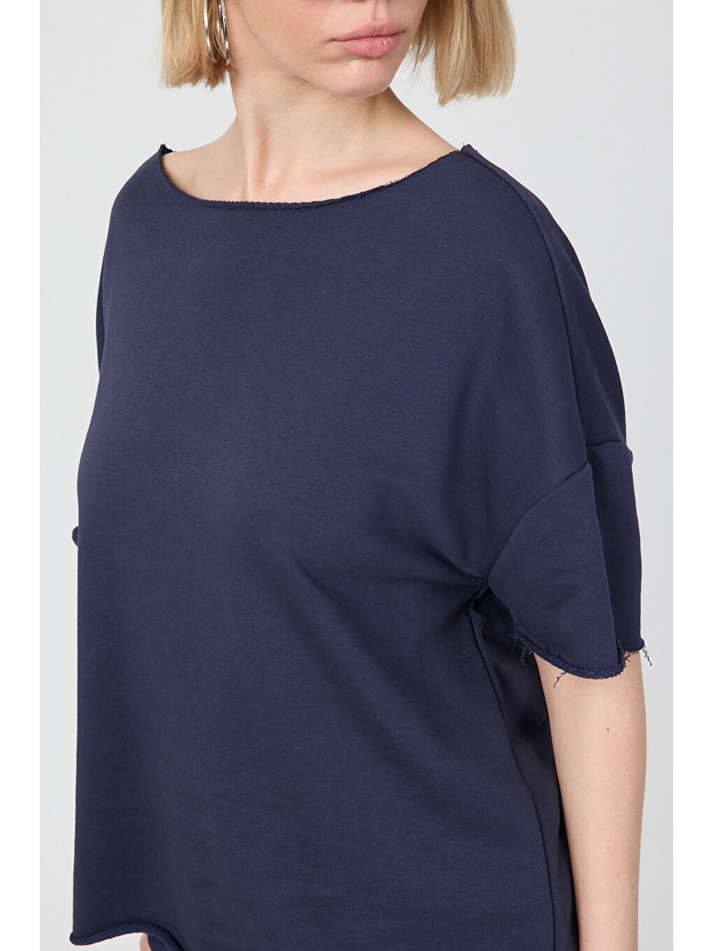 Kadın Blank Boxy Lacivert T-Shirt-1