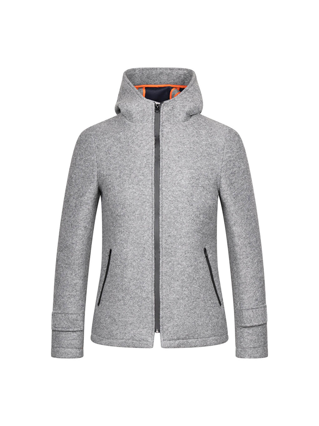 Gri Regular Fit Hakim Yaka Kapüşonlu Yünlü Kaşe Mont