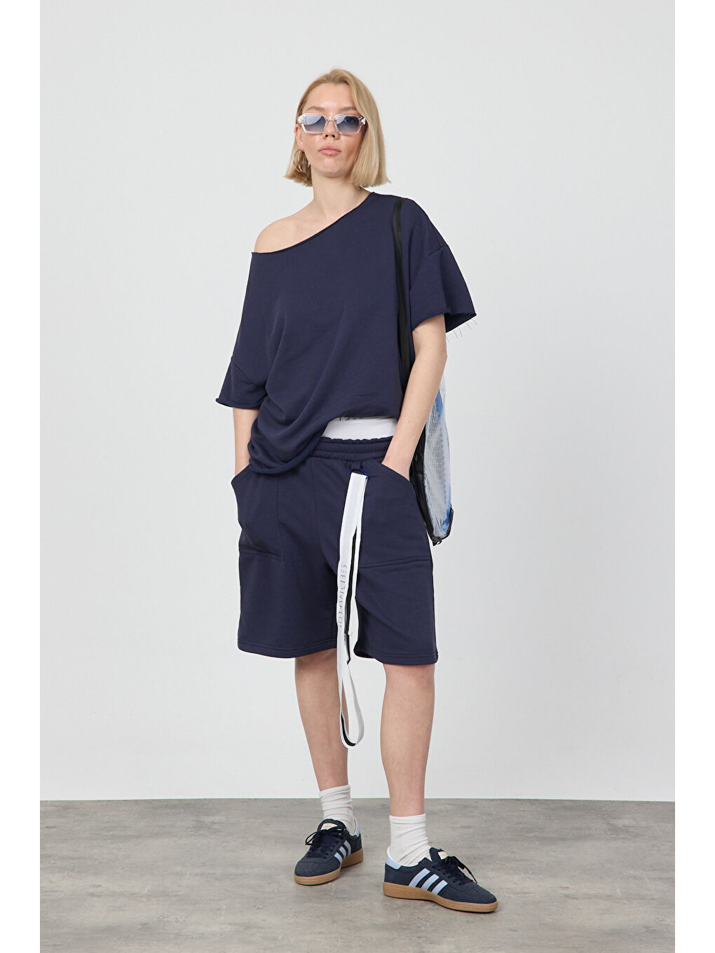 Kadın Blank Boxy Lacivert T-Shirt-2