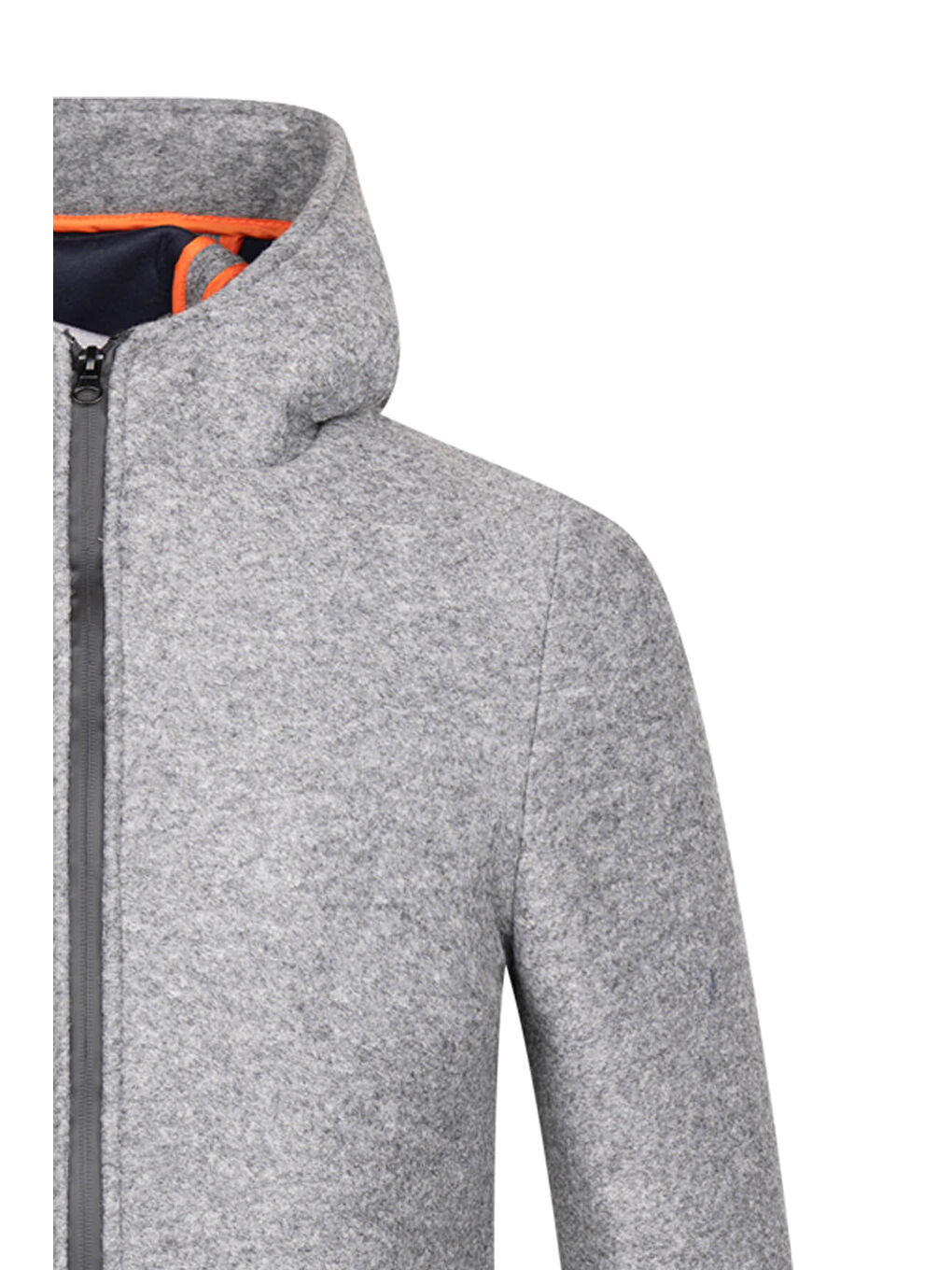 Gri Regular Fit Hakim Yaka Kapüşonlu Yünlü Kaşe Mont-2