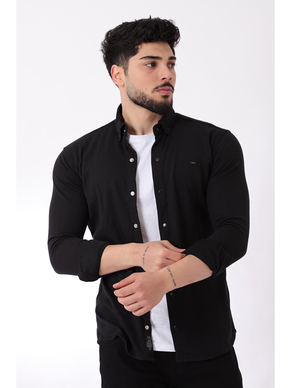 Stilkombin Siyah Düz Slim Fit Örme Gömlek XC U16788_40297