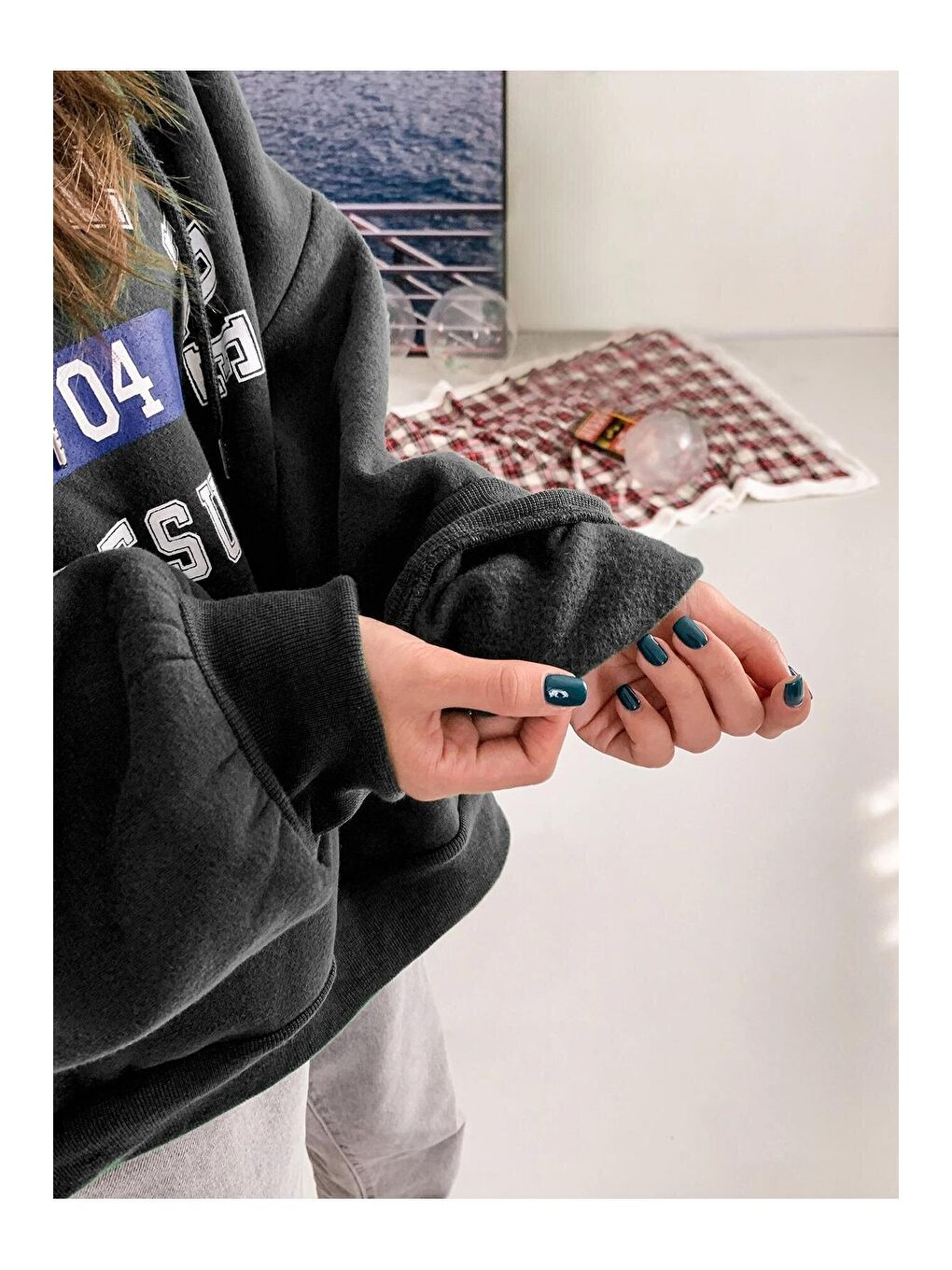 Kadın Siyah Suppose Baskılı Oversize Sweatshirt-4