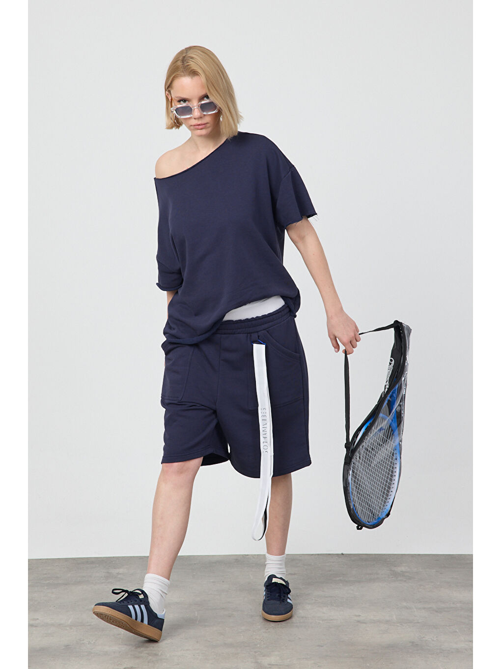 Kadın Blank Boxy Lacivert T-Shirt-3