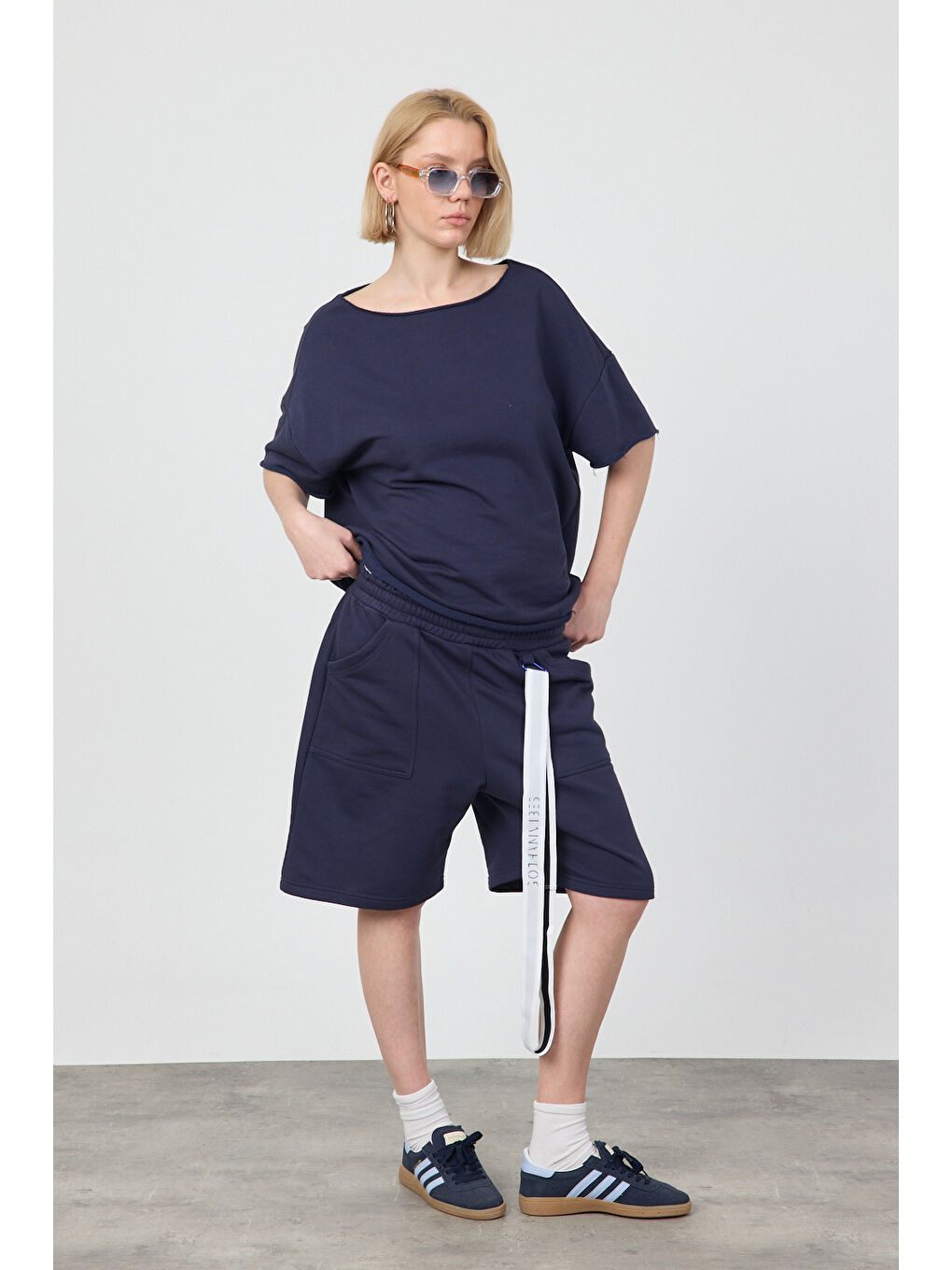 Kadın Blank Boxy Lacivert T-Shirt-4