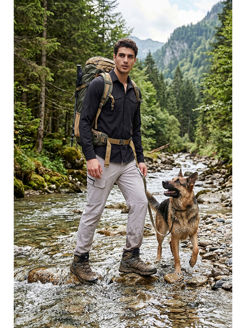 Gri Normal Bel Dar Paça Su İtici Trekking ve Kurye Pantolon 693719