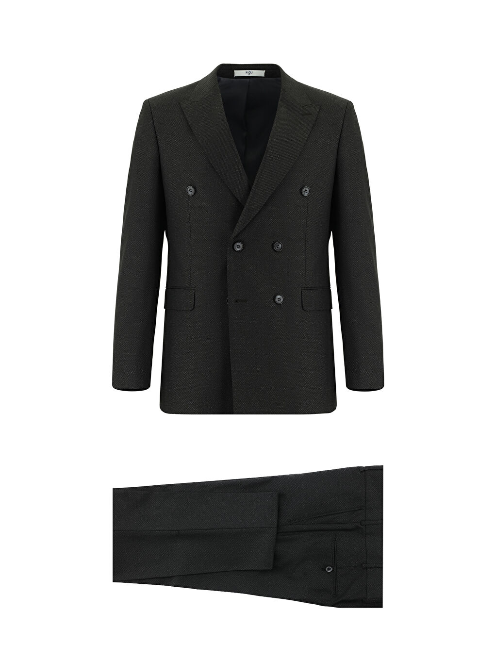 Antrasit Slim Fit Dar Kesim Desenli Kruvaze Takım Elbise