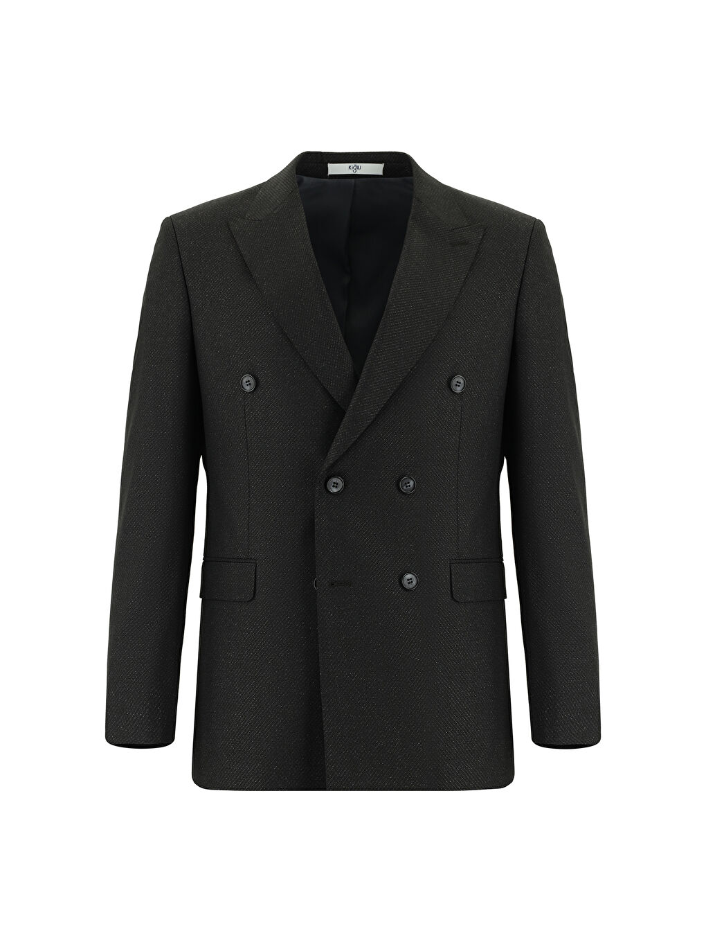 Antrasit Slim Fit Dar Kesim Desenli Kruvaze Takım Elbise-1