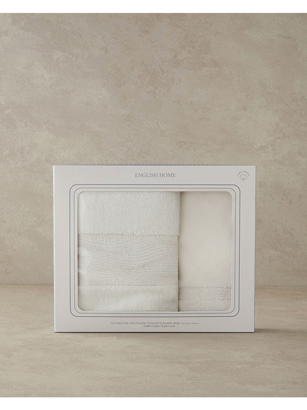 Glitter Wave Pamuklu Yüz Havlusu Seti Ekru-2