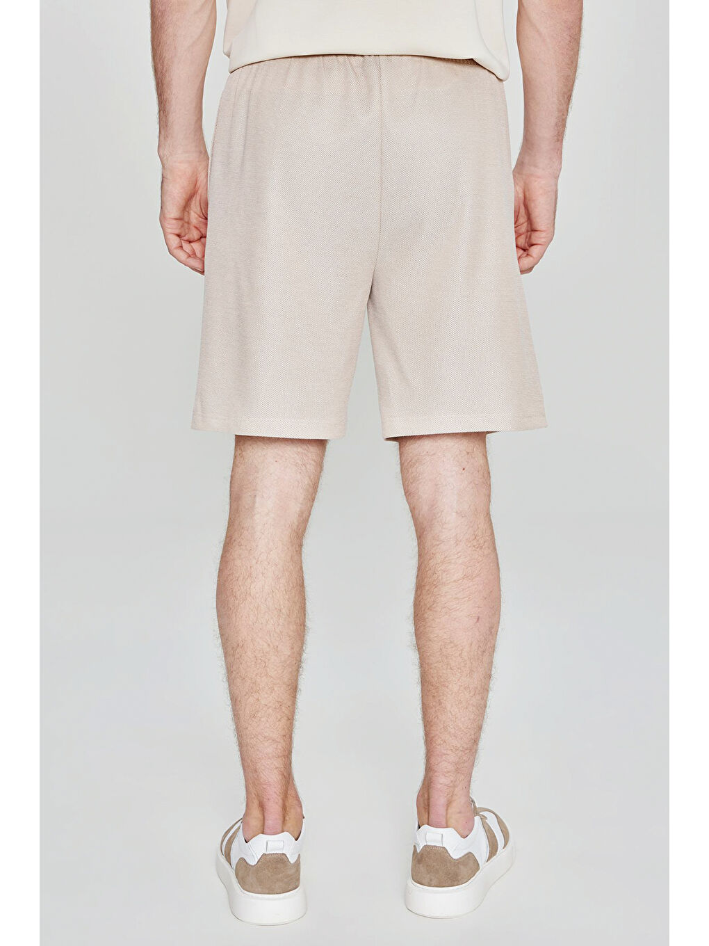 Erkek Bej Pamuklu Normal Kesim Beli Bağlamalı Yan Cepli Örme Şort-4