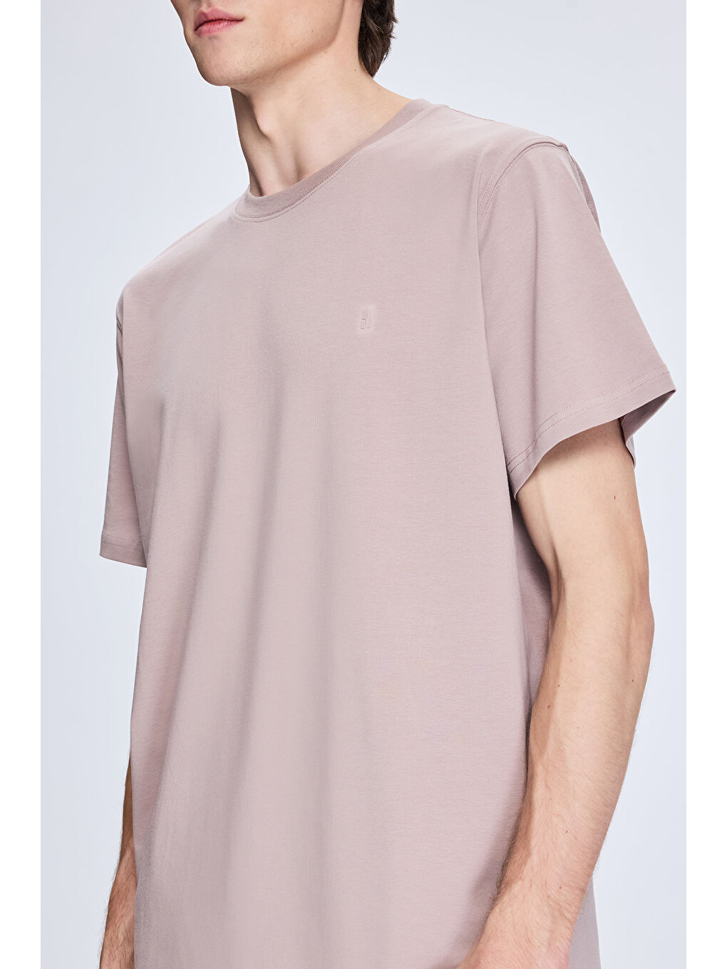 Pembe Gül Kurusu Regular Fit Bisiklet Yaka Pamuklu Triko Tişört-3