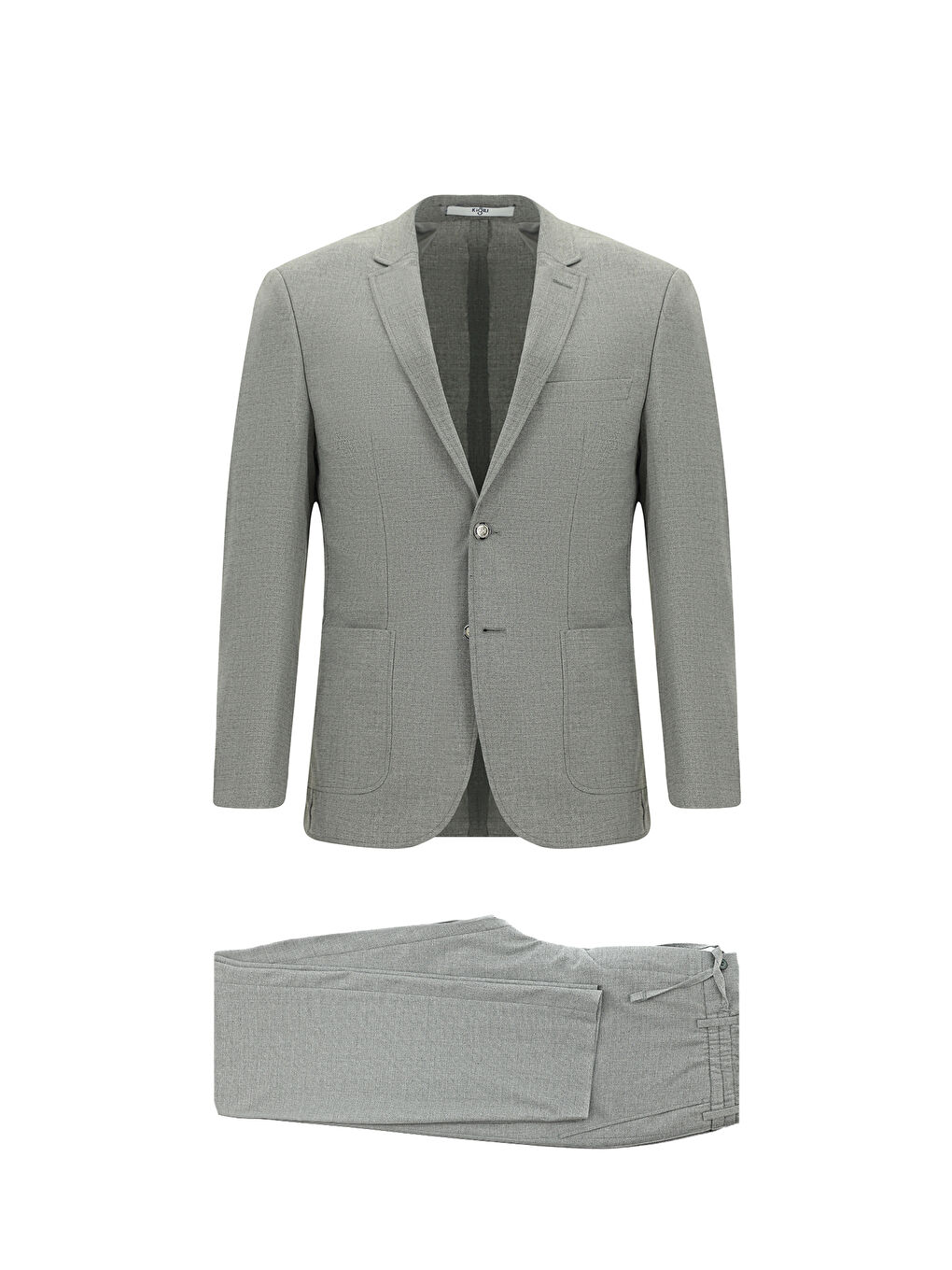 Gri Super Slim Fit Ekstra Dar Kesim Desenli Beli Lastikli İpli Spor Takım Elbise