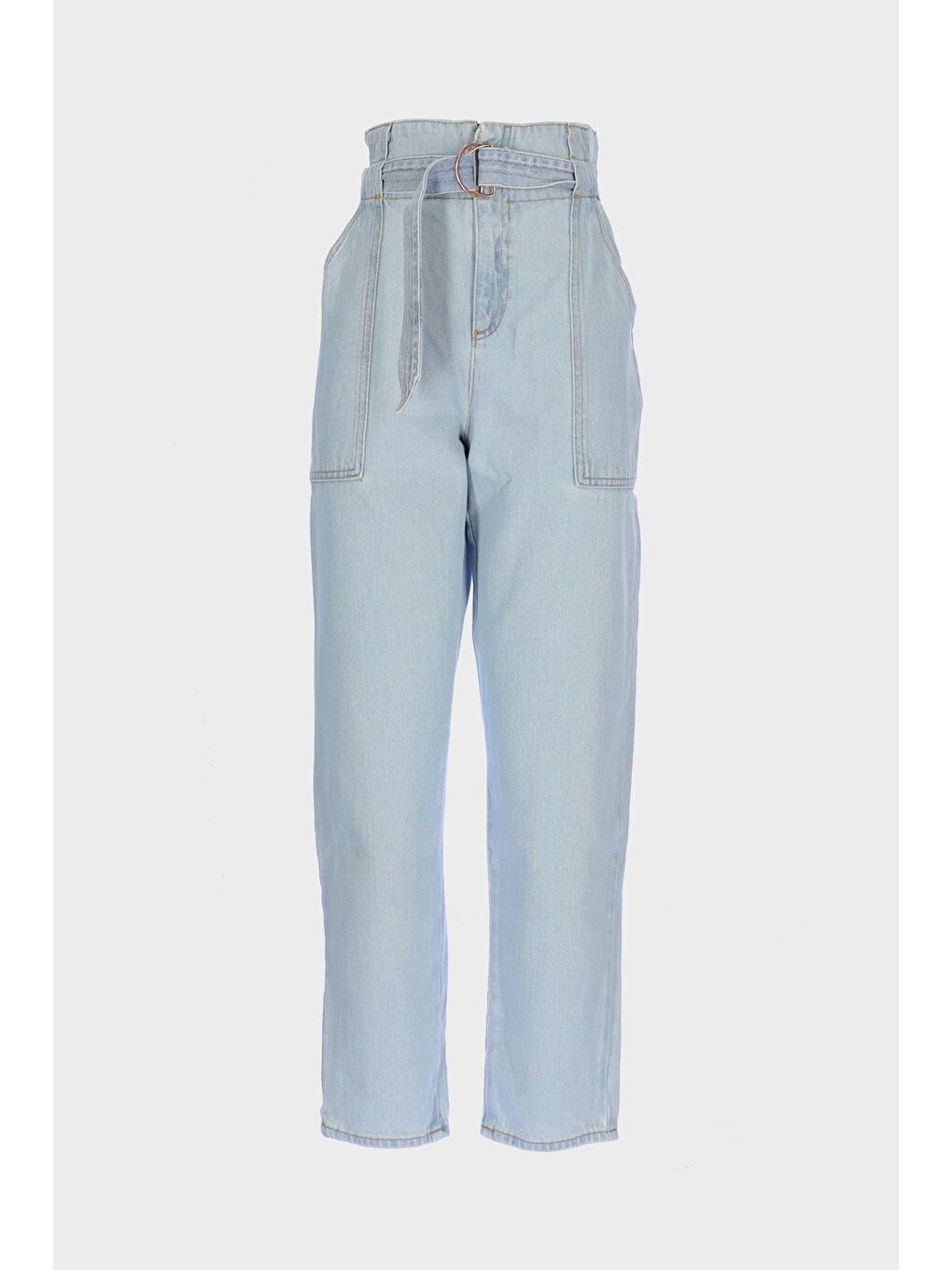 Hazel Açık Mavi Yüksek Bel Paperbag Patı Fermuarlı Jean Pantolon C 4527-020