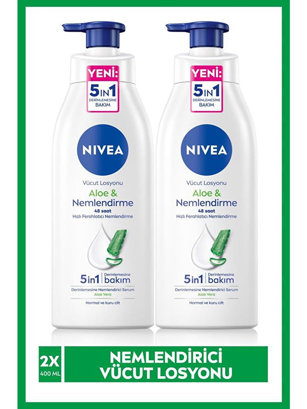 NIVEA Şeffaf Vücut Losyonu Aloe Vera, Normal Ve Kuru Ciltler, Derinlemesine Ne mlendirici Serum, 400 ml x2 Adet