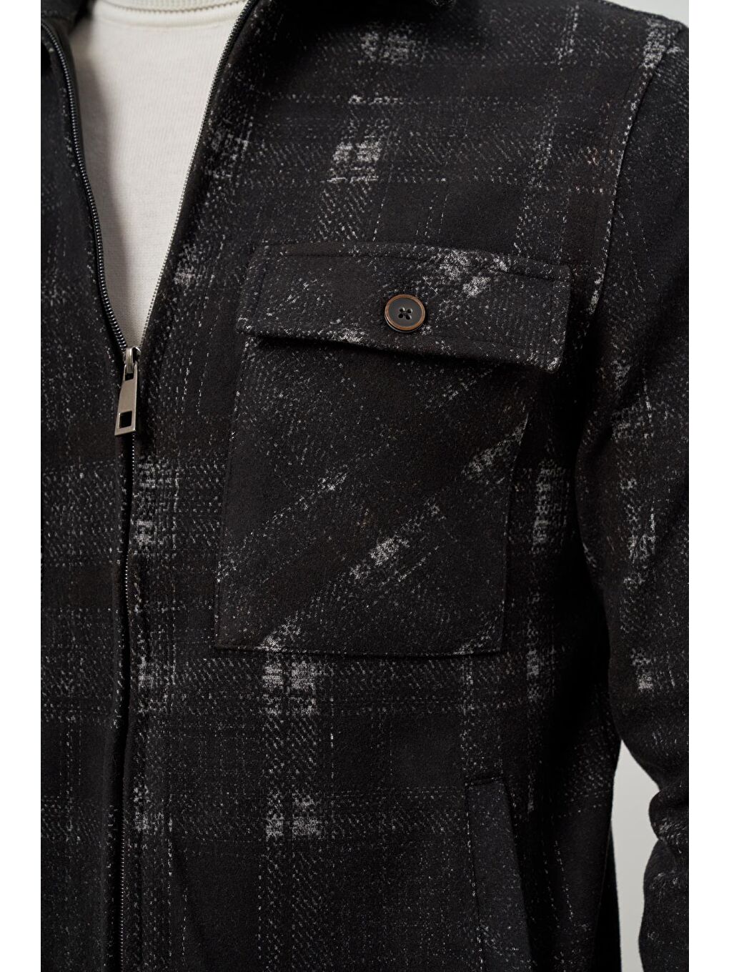 Siyah Örme Bebe Yaka Kendinden Desenli Yırtmaçsız Astarsız Slim Fit Classic Mont 1007245157-5