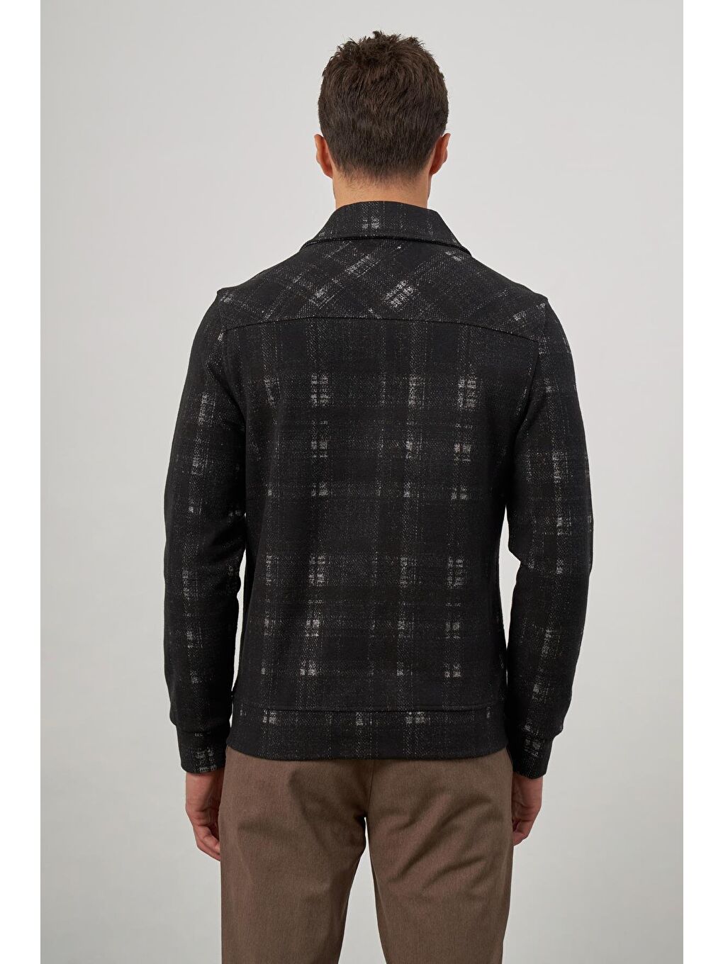 Siyah Örme Bebe Yaka Kendinden Desenli Yırtmaçsız Astarsız Slim Fit Classic Mont 1007245157-6