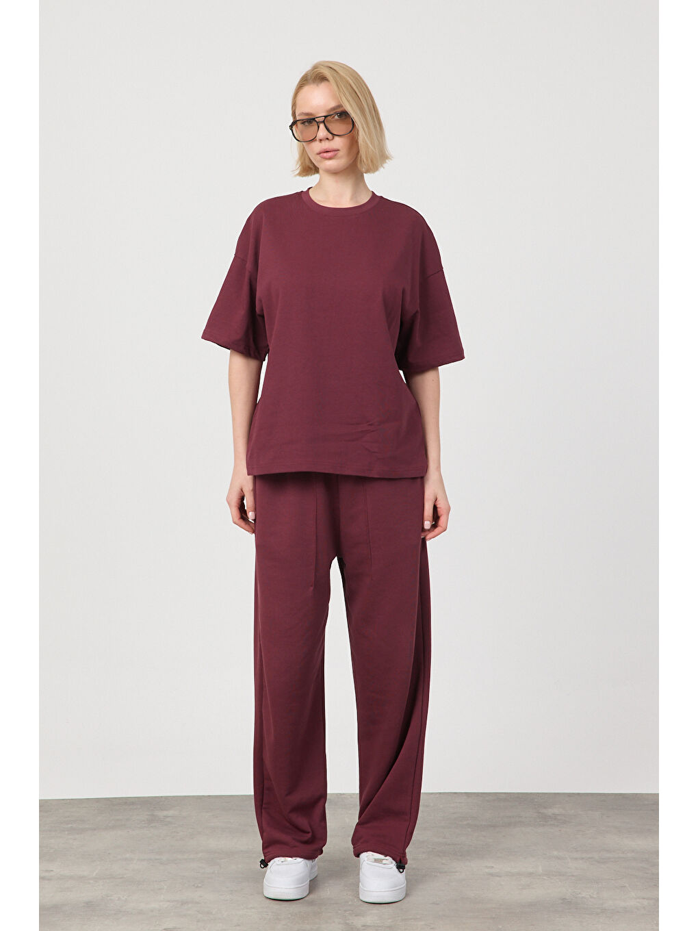 Kadın Chill Oversize Premium Bordo T-Shirt-1