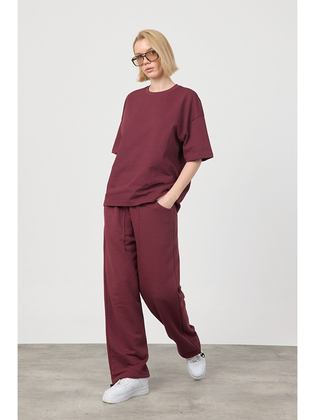 Kadın Chill Oversize Premium Bordo T-Shirt-2
