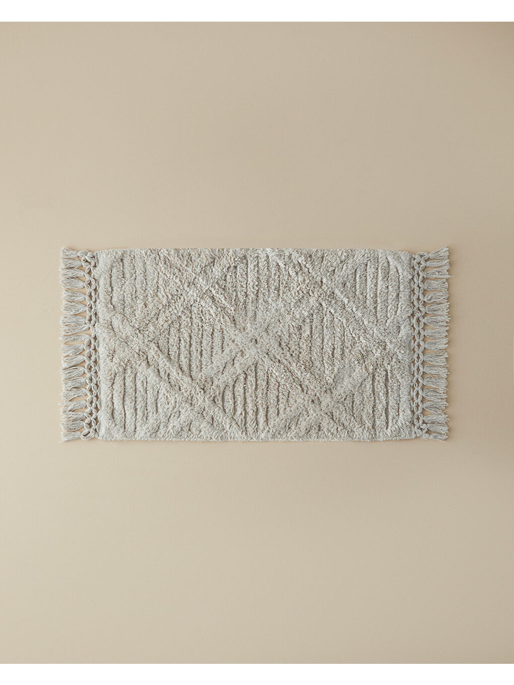 Tassel Check Pamuklu Püsküllü Banyo Paspası Bej