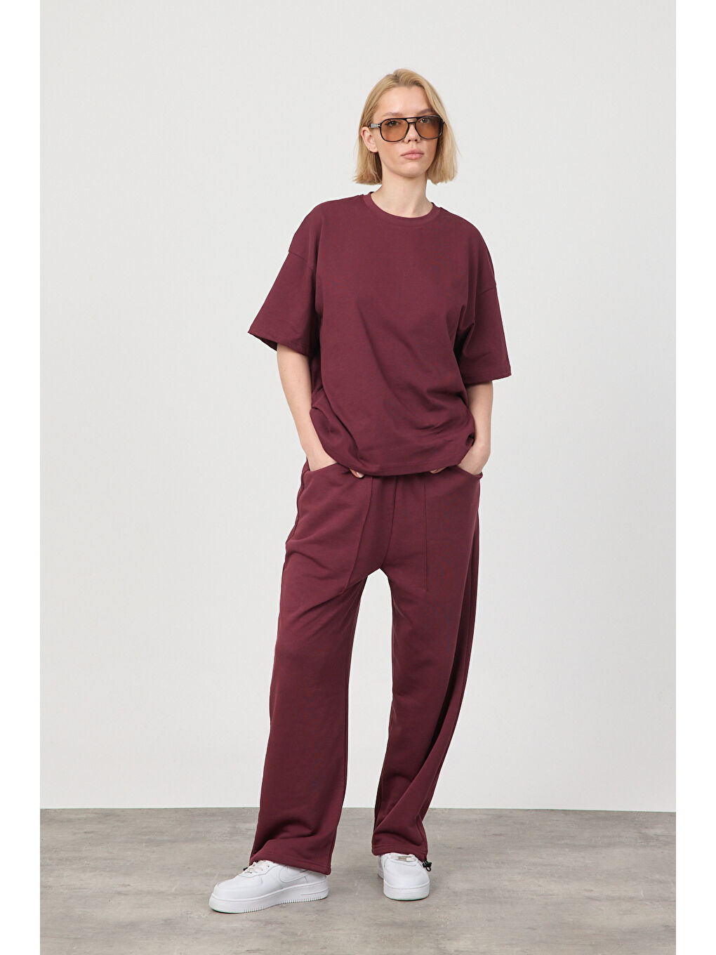 Kadın Chill Oversize Premium Bordo T-Shirt-3