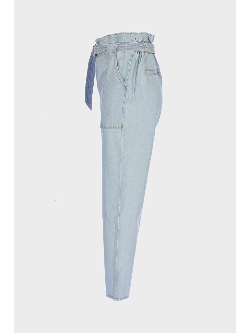 Hazel Açık Mavi Yüksek Bel Paperbag Patı Fermuarlı Jean Pantolon C 4527-020-3