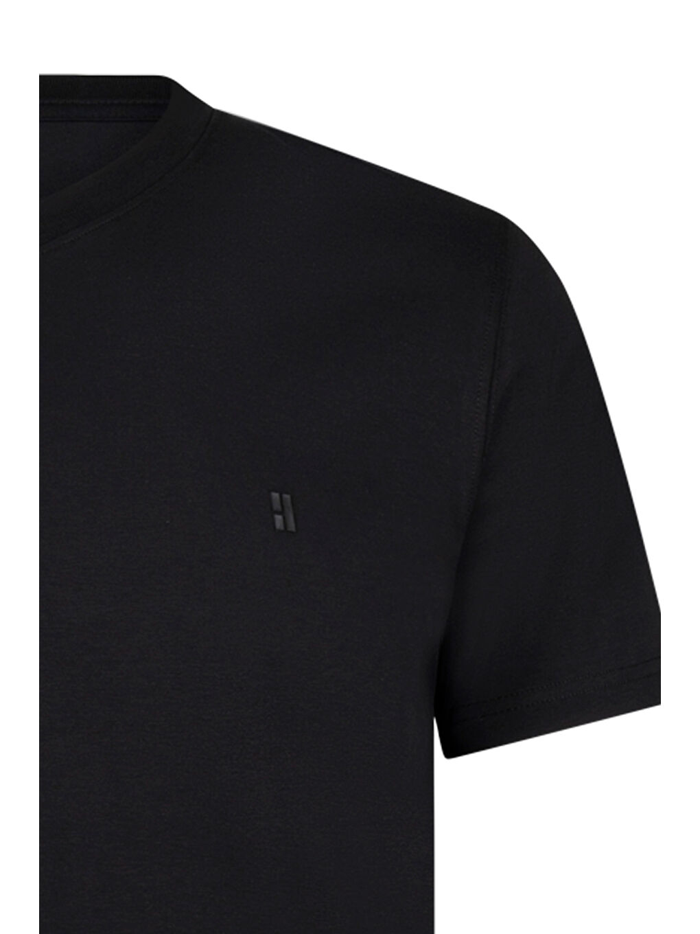 Siyah Regular Fit V Yaka Pamuklu Tişört-2