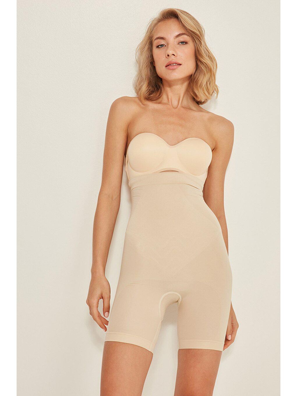 Bej C12077 Yüksek Bel Boxer Korse Ten-2