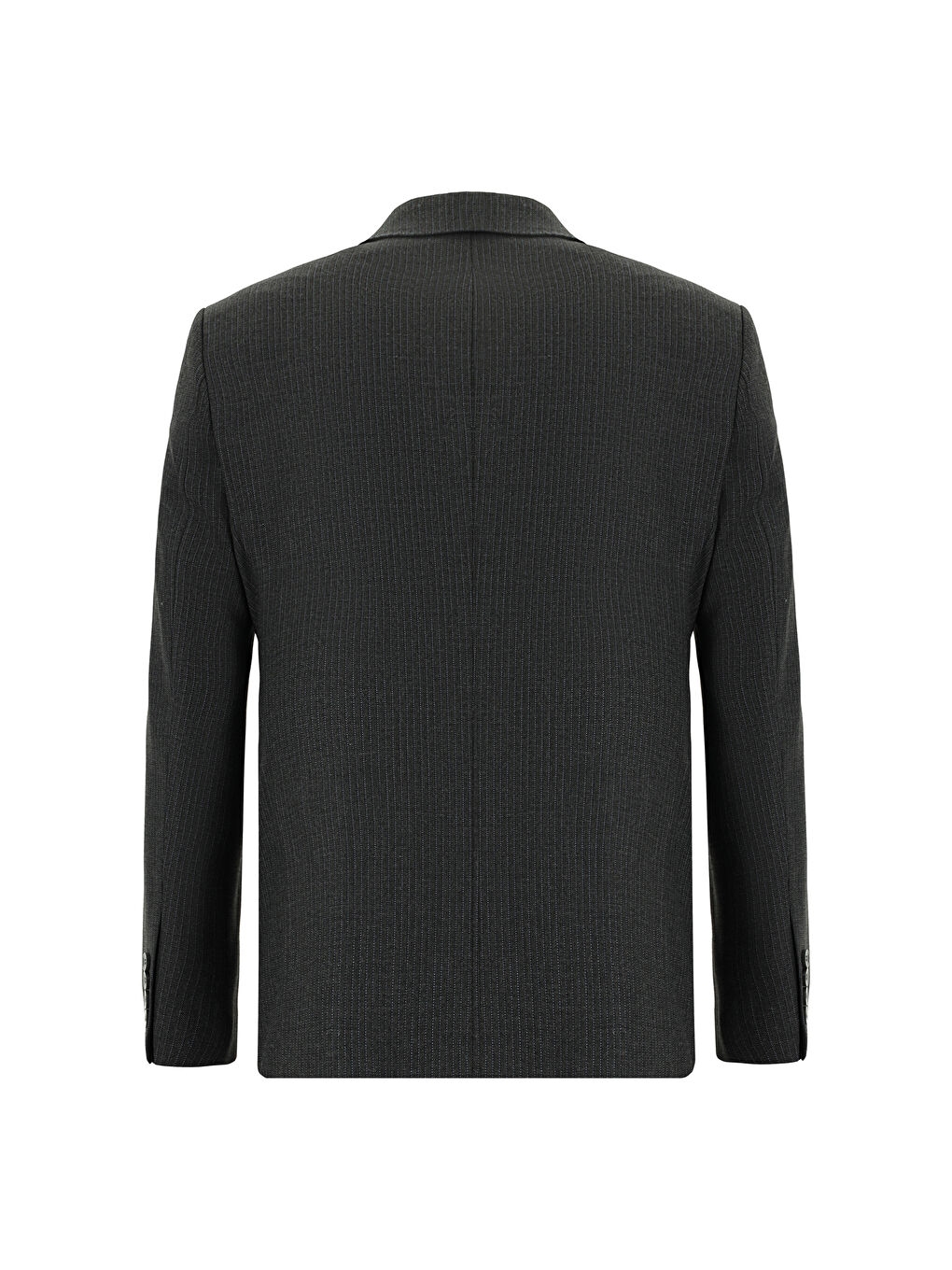 Gri Slim Fit Dar Kesim Çizgili Yünlü Kruvaze Takım Elbise-2