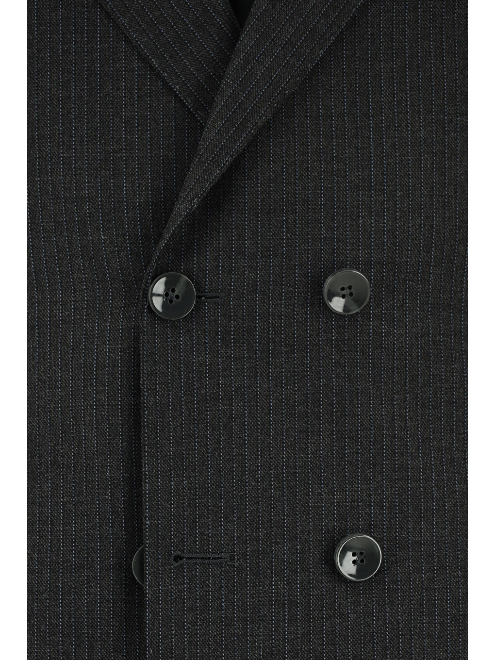 Gri Slim Fit Dar Kesim Çizgili Yünlü Kruvaze Takım Elbise-3