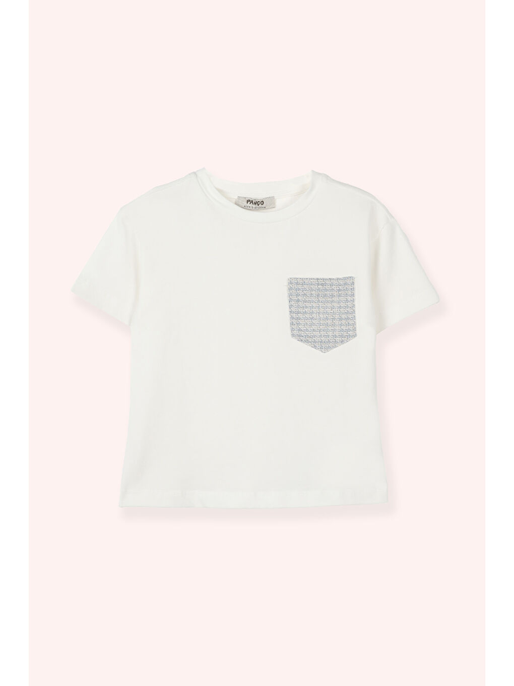 Kız Çocuk Cep Detaylı T-Shirt Ekru