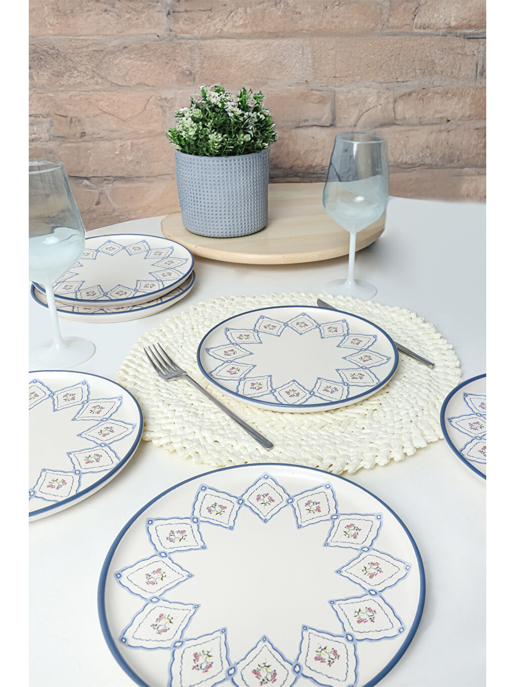 Karışık Floral Waves Nordic Pasta Tabağı 22 Cm 6 Adet