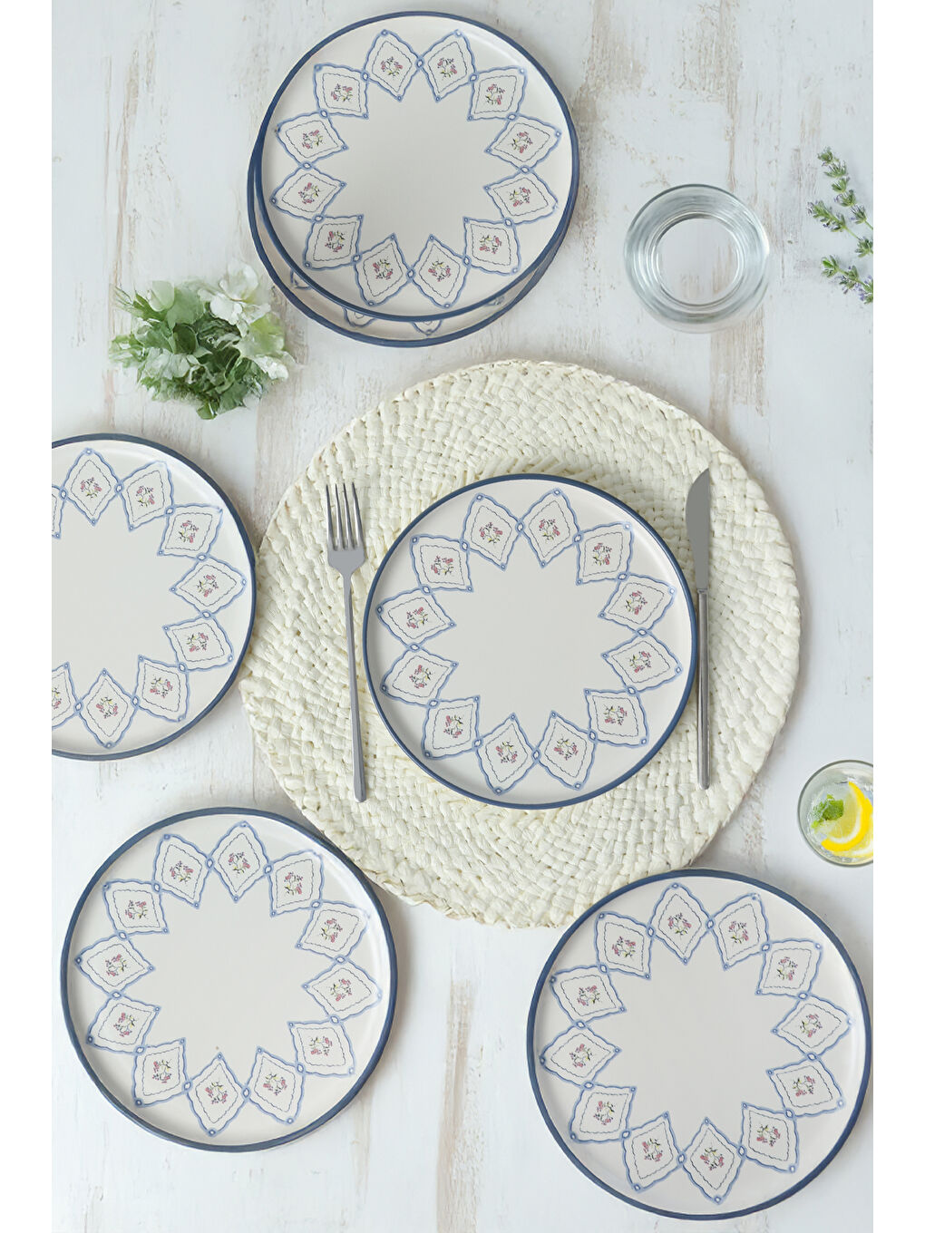 Karışık Floral Waves Nordic Pasta Tabağı 22 Cm 6 Adet-1