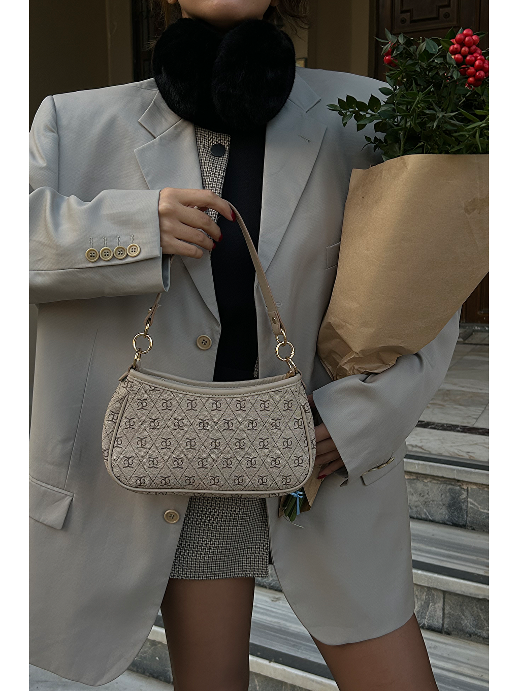 Farme Monogram Bej Baget Ve Çapraz Çanta-1