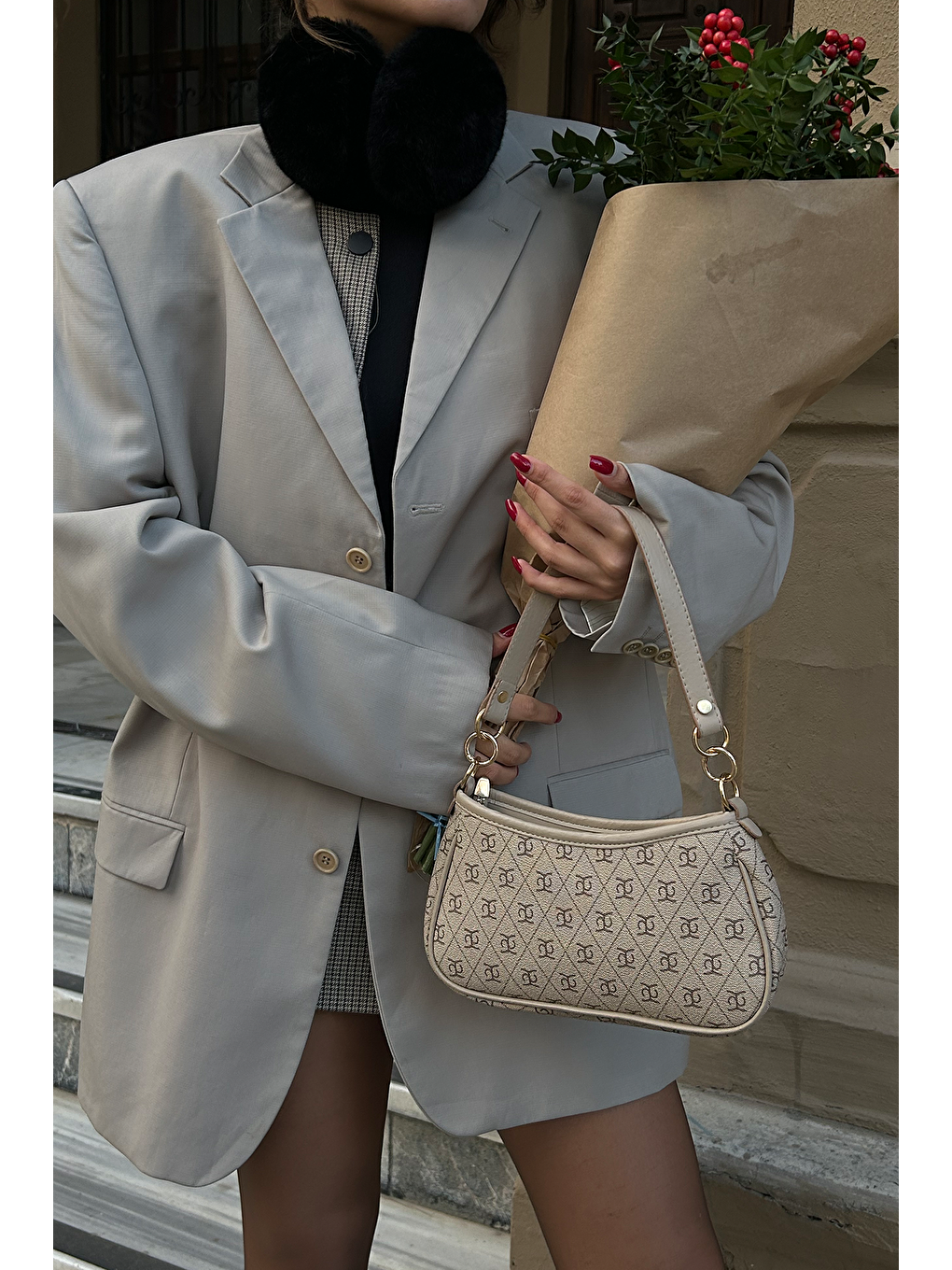 Farme Monogram Bej Baget Ve Çapraz Çanta-2