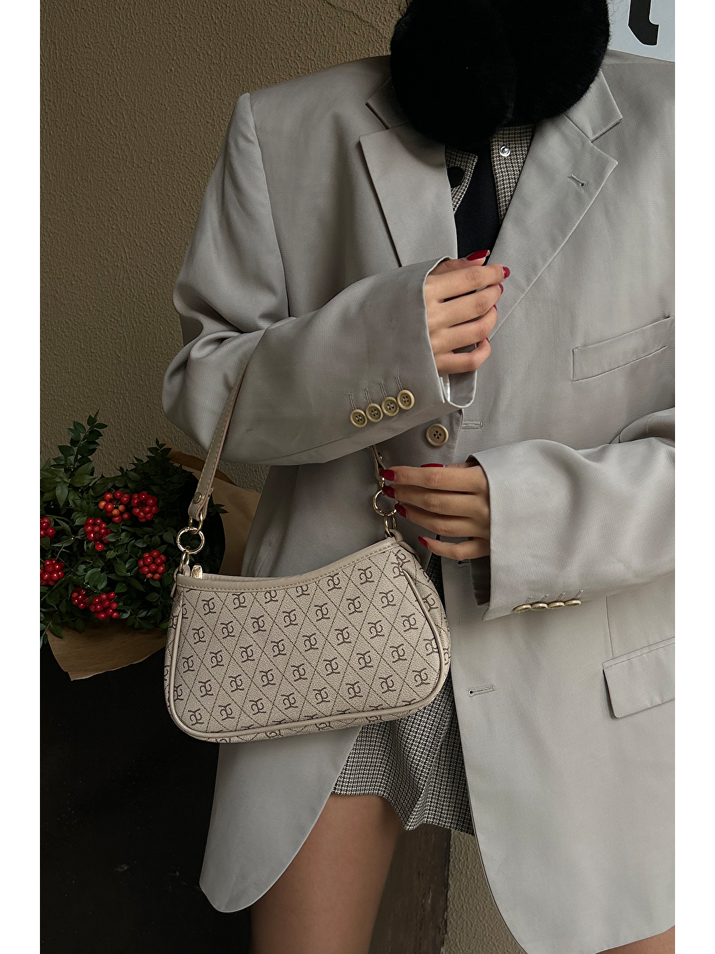 Farme Monogram Bej Baget Ve Çapraz Çanta-3