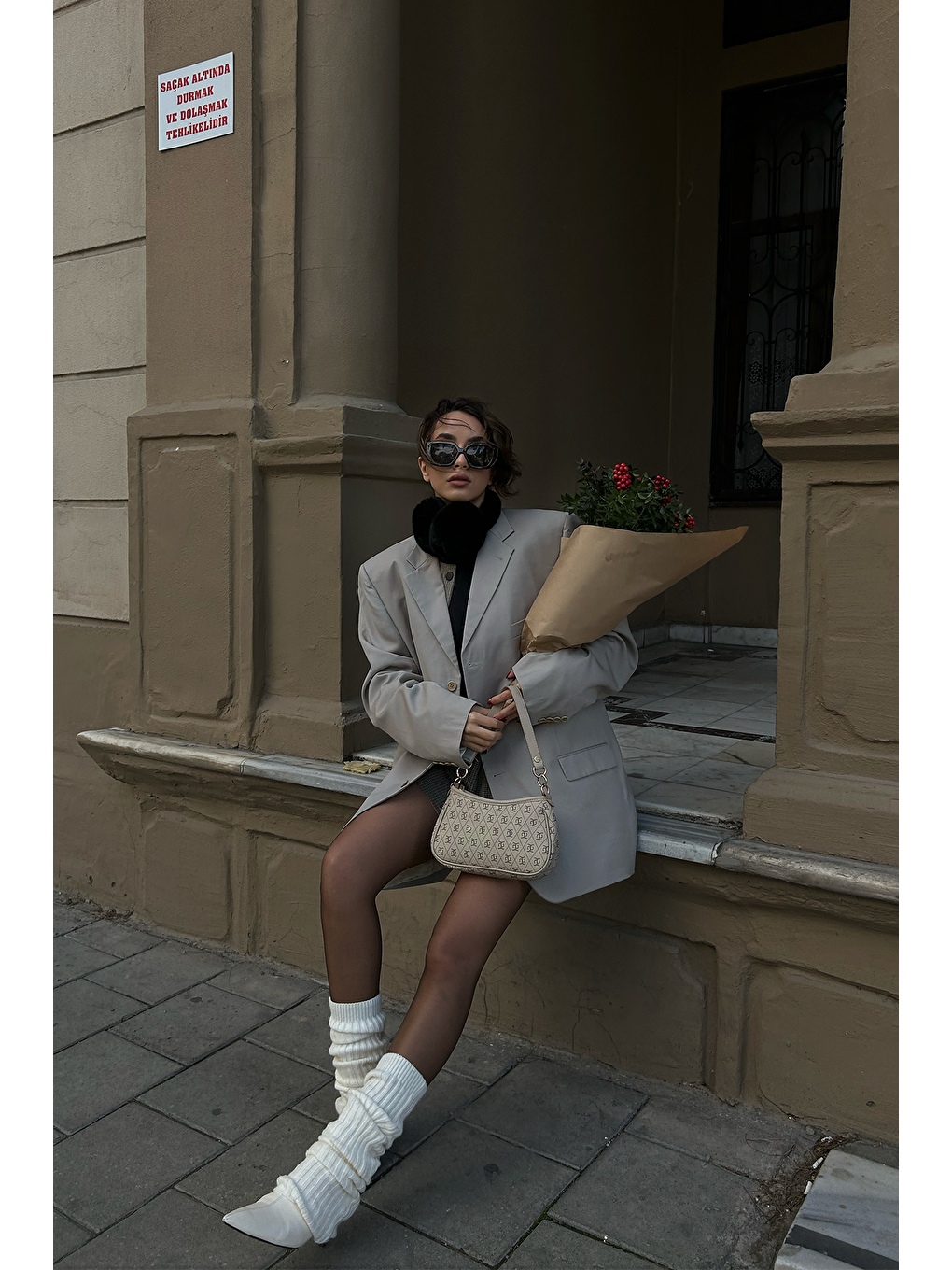 Farme Monogram Bej Baget Ve Çapraz Çanta-4