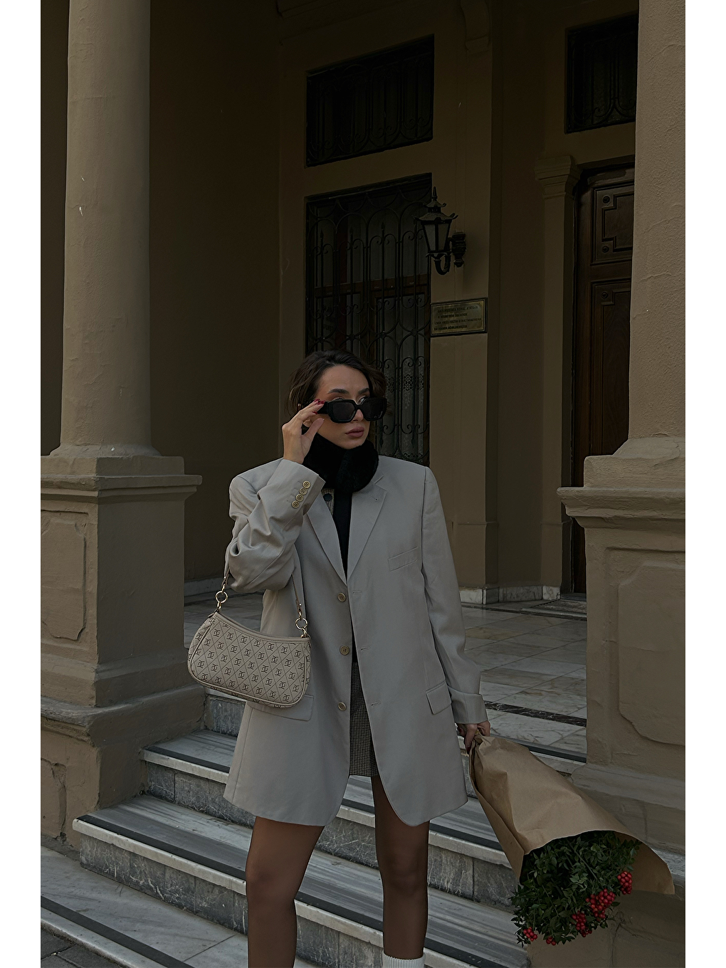 Farme Monogram Bej Baget Ve Çapraz Çanta-6