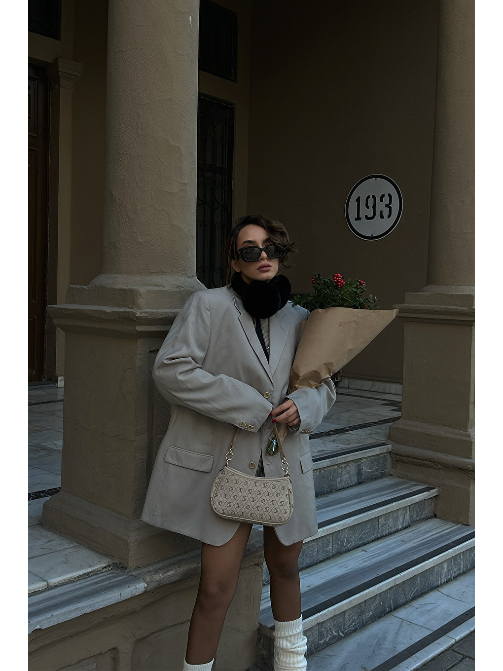 Farme Monogram Bej Baget Ve Çapraz Çanta-7