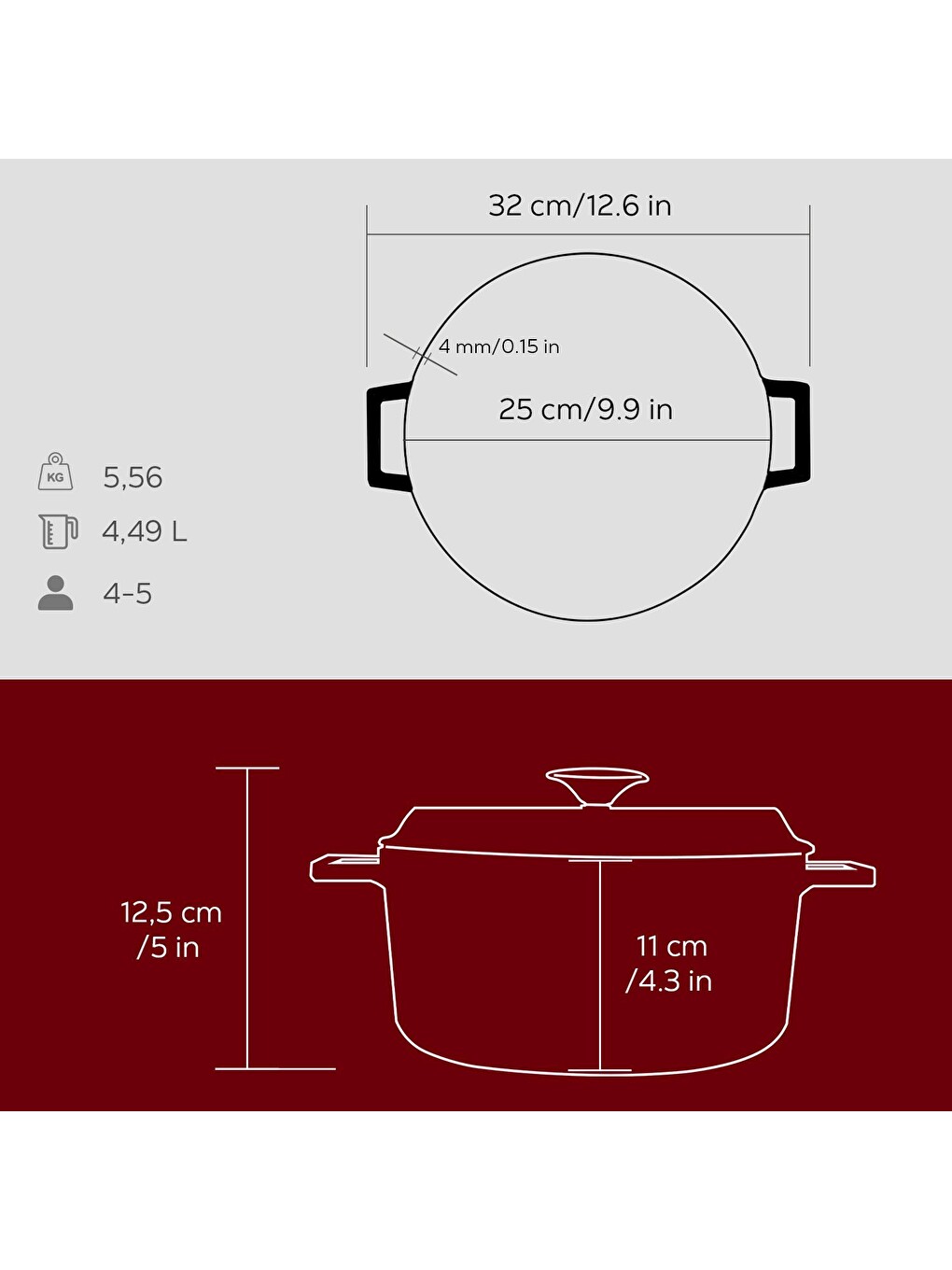Kırmızı Yuvarlak Tencere Döküm Demir Yekpare Kulplu Premium Serisi Çap(ø)24cm.-4