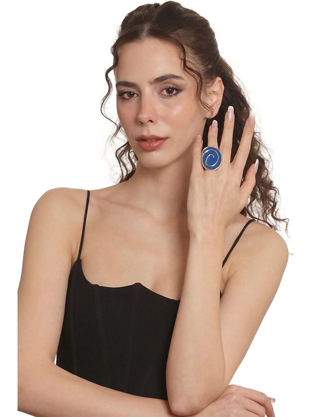 Sarı Kadın Altın Renk Lak Kaplama Ayarlanabilir Mineli Yüzük-4