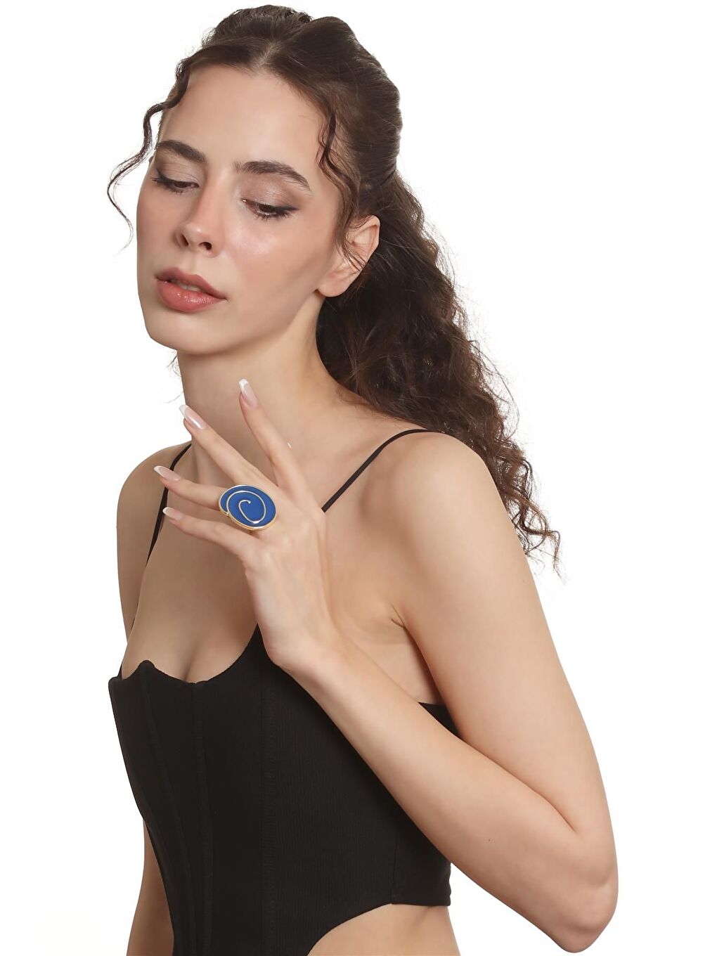 Sarı Kadın Altın Renk Lak Kaplama Ayarlanabilir Mineli Yüzük-5