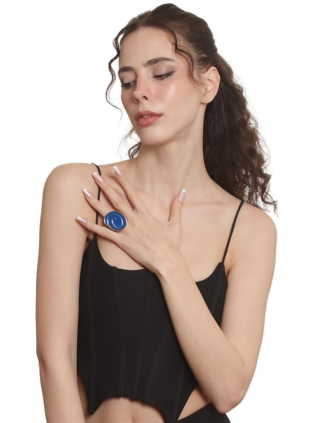 Sarı Kadın Altın Renk Lak Kaplama Ayarlanabilir Mineli Yüzük-6