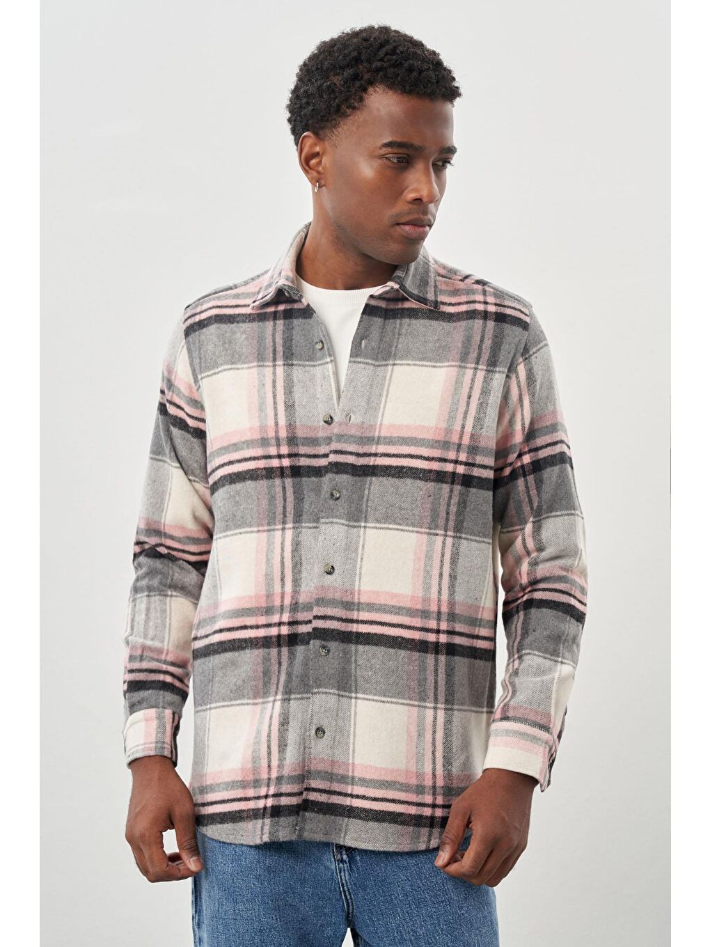 Bordo Yünlü Ekose Desen Yumuşak Yaka Cepsiz Uzun Kol Casual Comfort Fit Gömlek 1004245227