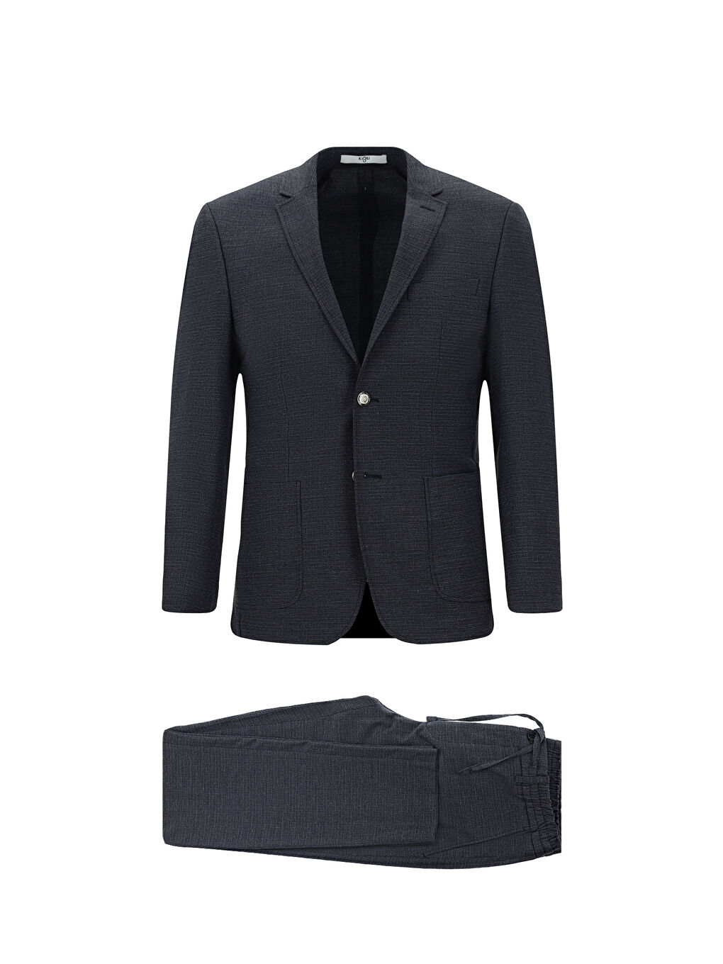 Lacivert Super Slim Fit Ekstra Dar Kesim Desenli Beli Lastikli İpli Spor Takım Elbise